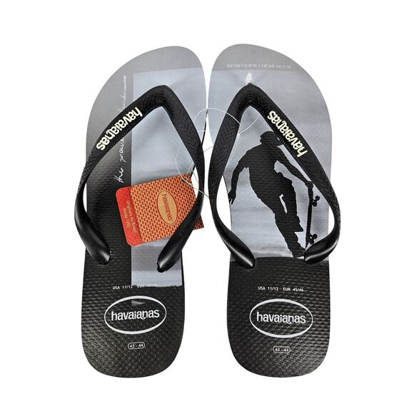 HAVAIANAS MEN'S BLACK/GRAY SKATEBOARD FLIP-FLOP SANDALS – SIZE 11/12 - Picture 1 of 5